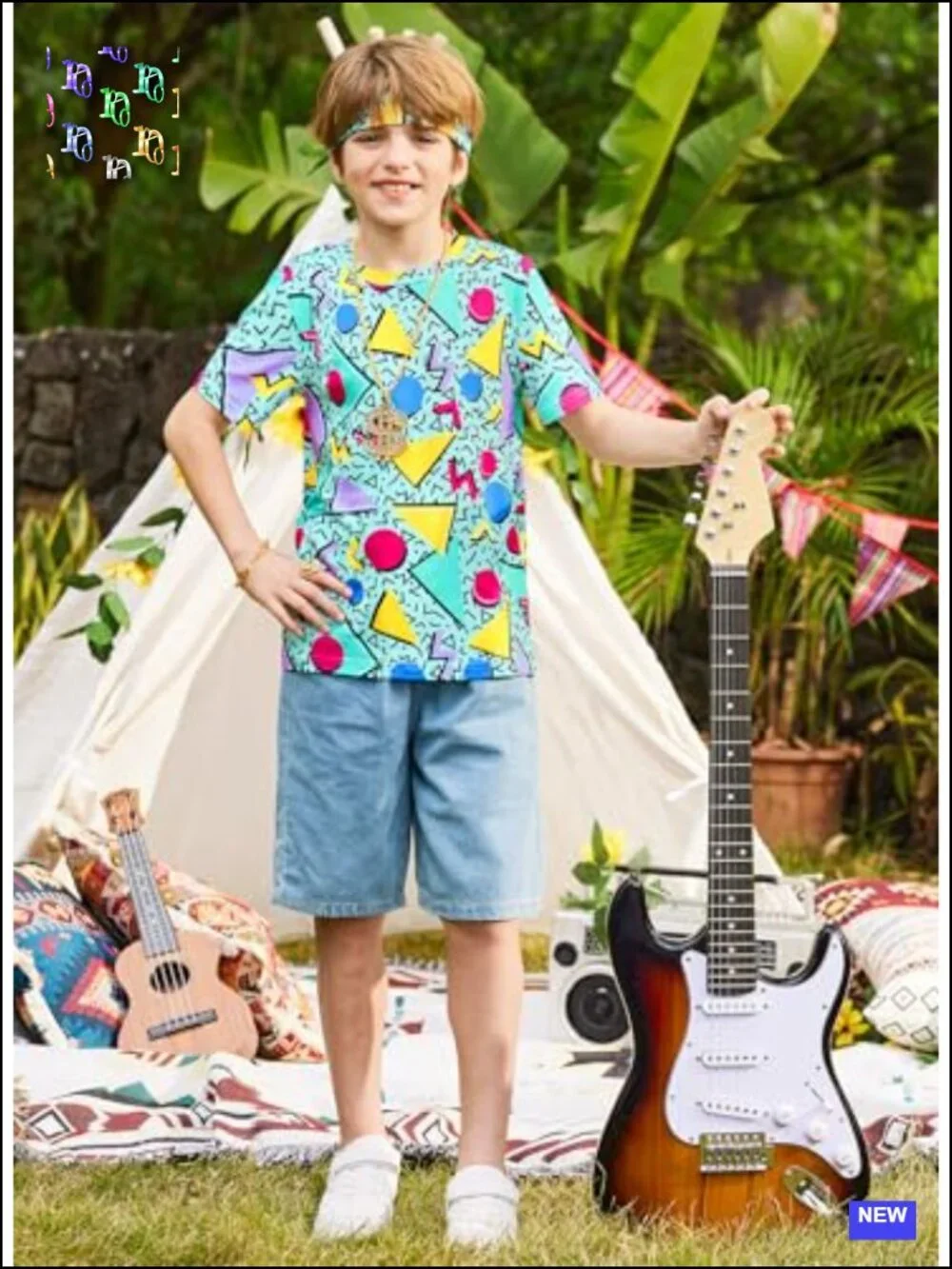 Boys 6 Piece 80s Hip Hop Costume Kid Disco Theme Party Outfit Set
